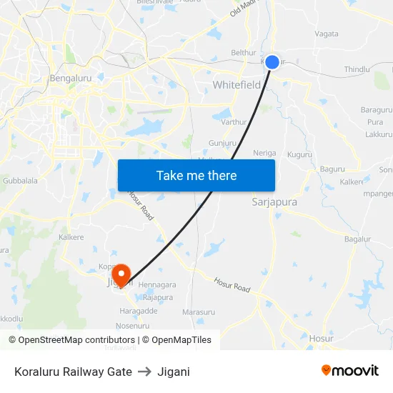 Koraluru Railway Gate to Jigani map