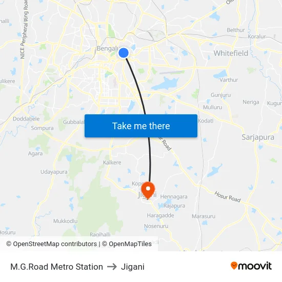 M.G.Road Metro Station to Jigani map