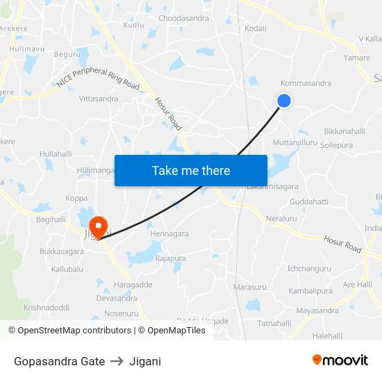 Gopasandra Gate to Jigani map