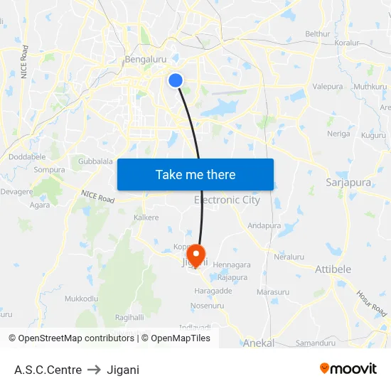 A.S.C.Centre to Jigani map