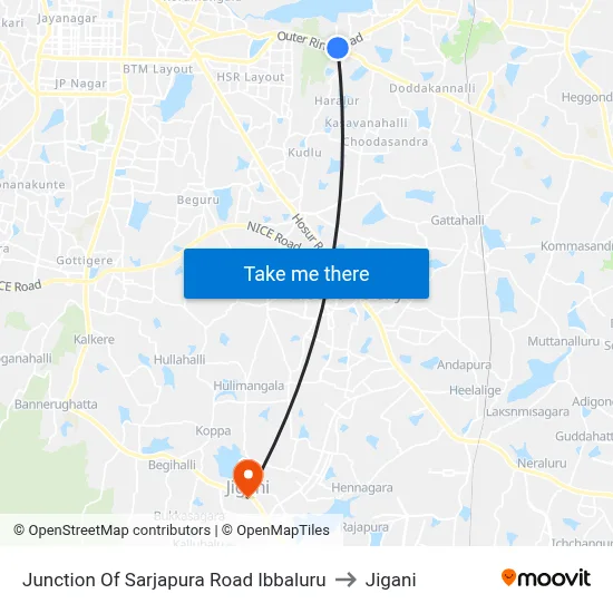 Junction Of Sarjapura Road Ibbaluru to Jigani map