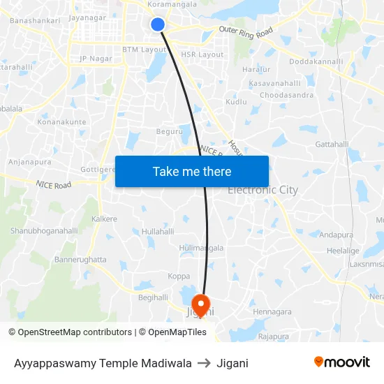 Ayyappaswamy Temple Madiwala to Jigani map