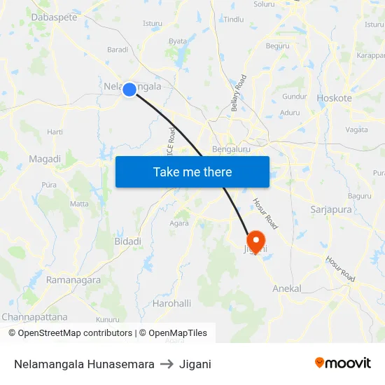Nelamangala Hunasemara to Jigani map