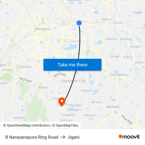 B Narayanapura Ring Road to Jigani map