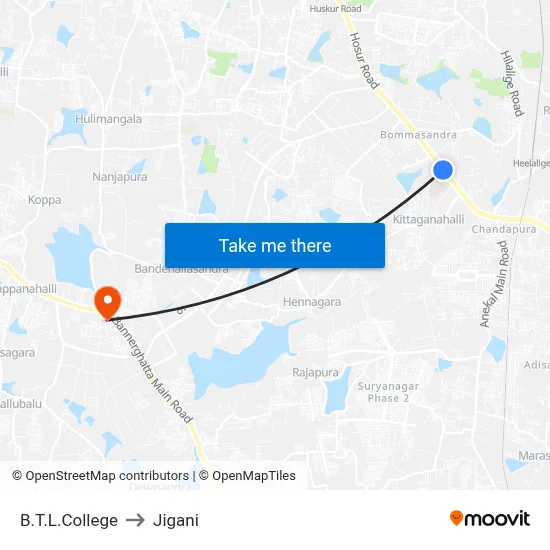 B.T.L.College to Jigani map