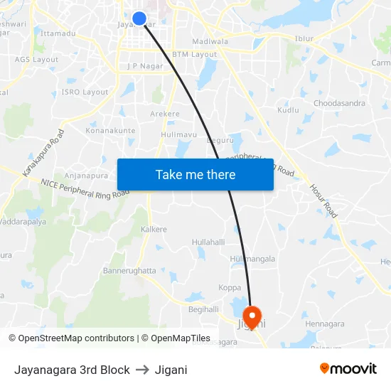 Jayanagara 3rd Block to Jigani map