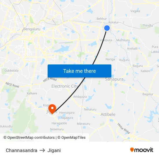 Channasandra to Jigani map