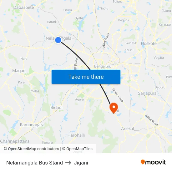 Nelamangala Bus Stand to Jigani map