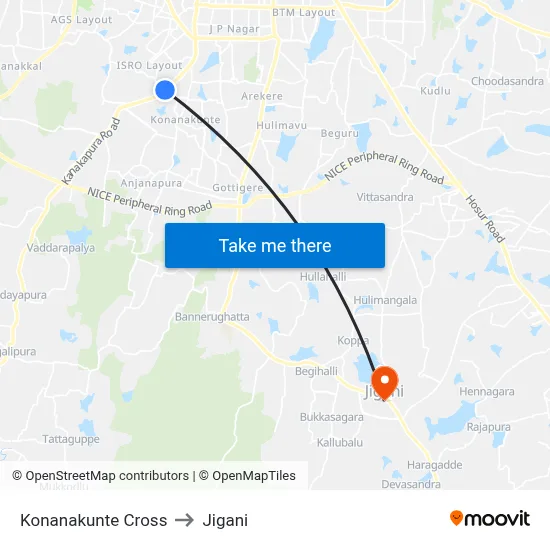 Konanakunte Cross to Jigani map