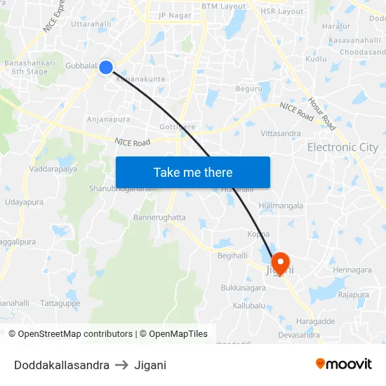 Doddakallasandra to Jigani map