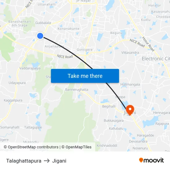 Talaghattapura to Jigani map