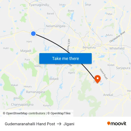 Gudemaranahalli Hand Post to Jigani map