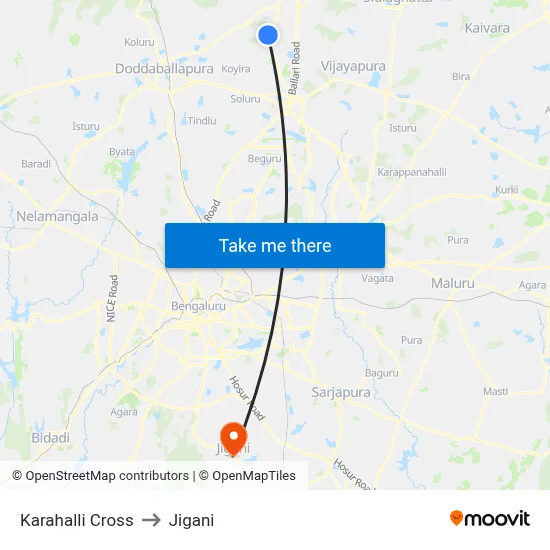 Karahalli Cross to Jigani map