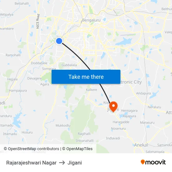 Rajarajeshwari Nagar to Jigani map