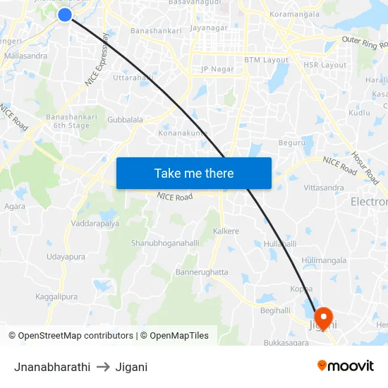 Jnanabharathi to Jigani map
