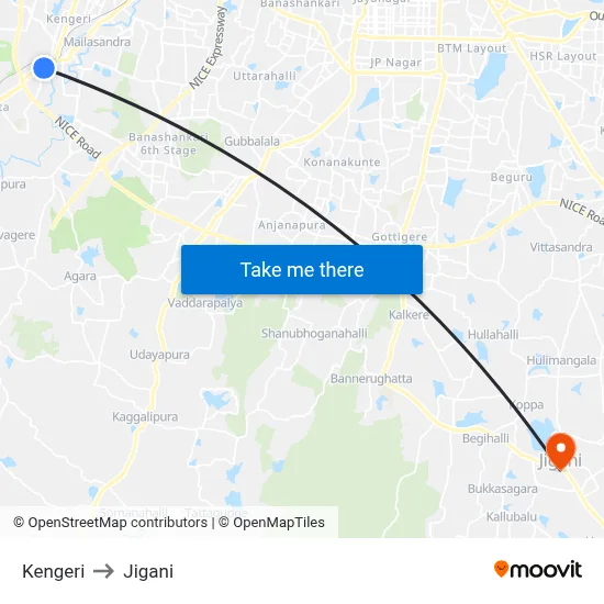 Kengeri to Jigani map