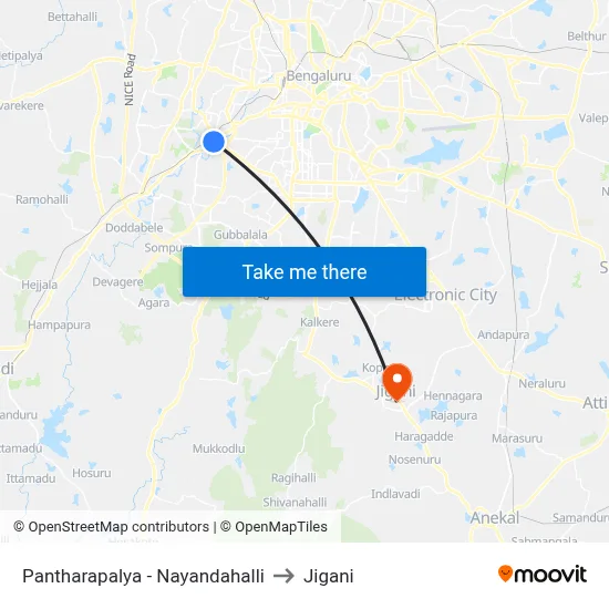 Pantharapalya - Nayandahalli to Jigani map