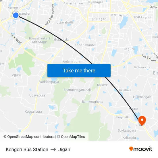 Kengeri Bus Station to Jigani map