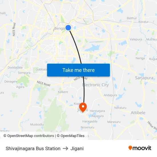 Shivajinagara Bus Station to Jigani map