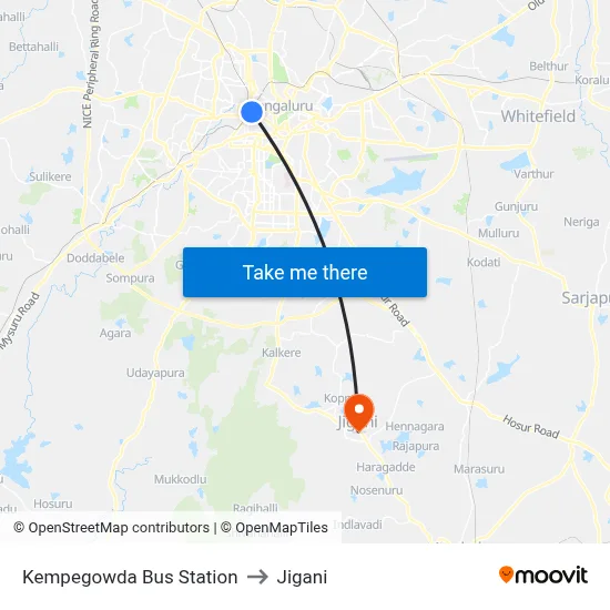 Kempegowda Bus Station to Jigani map