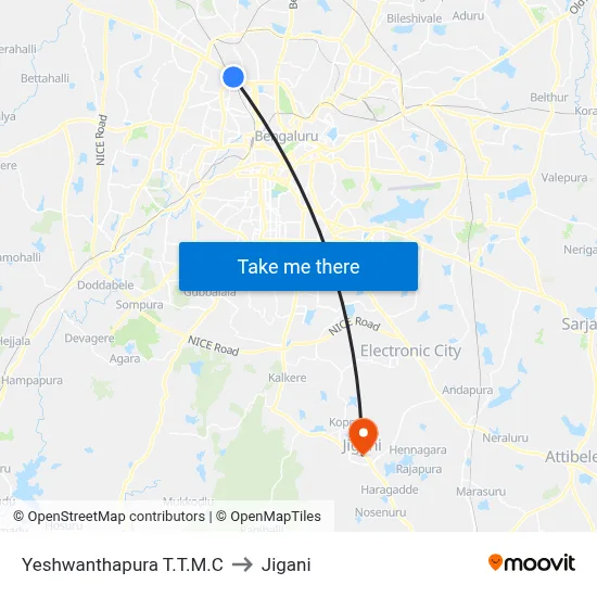 Yeshwanthapura T.T.M.C to Jigani map