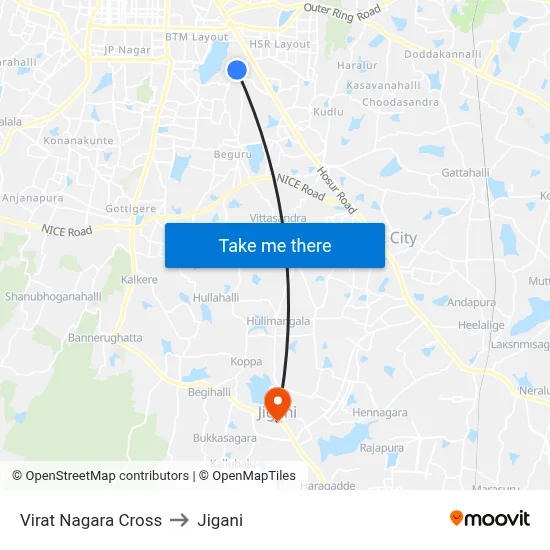 Virat Nagara Cross to Jigani map