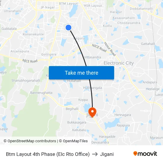 Btm Layout 4th Phase (Elc Rto Office) to Jigani map
