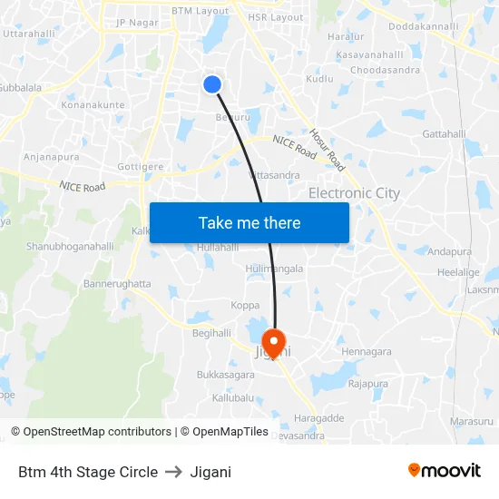 Btm 4th Stage Circle to Jigani map
