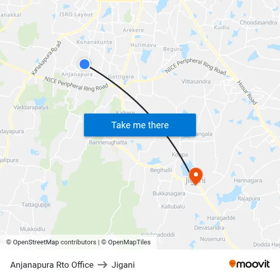Anjanapura Rto Office to Jigani map