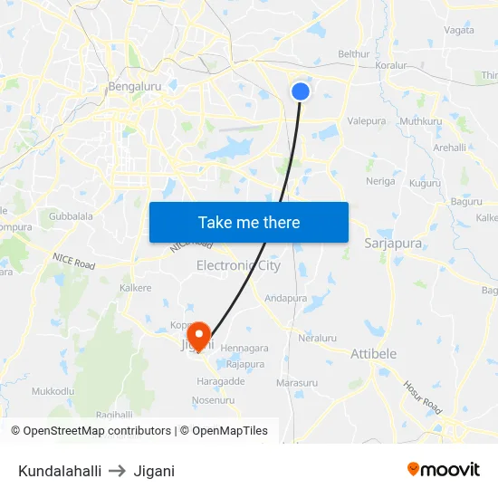 Kundalahalli to Jigani map