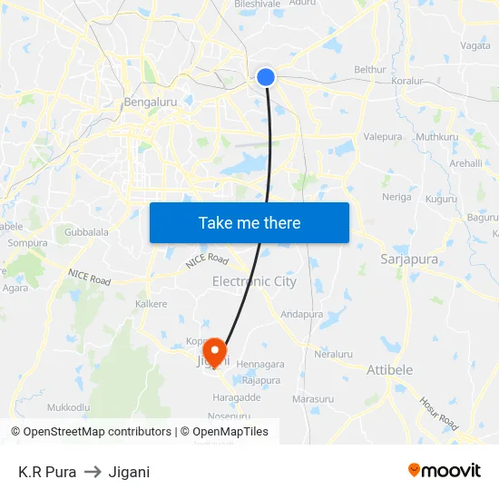 K.R Pura to Jigani map