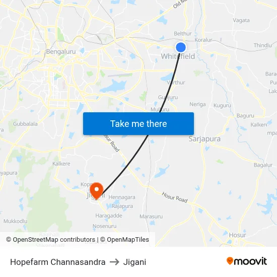 Hopefarm Channasandra to Jigani map