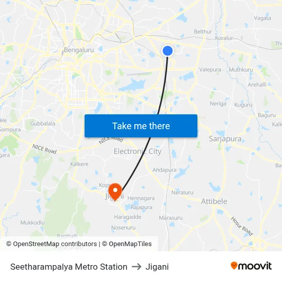 Seetharampalya Metro Station to Jigani map