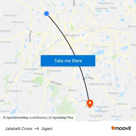 Jalahalli Cross to Jigani map