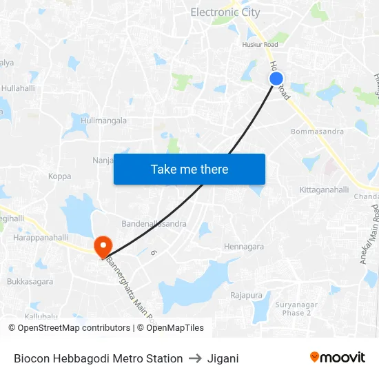 Biocon Hebbagodi Metro Station to Jigani map