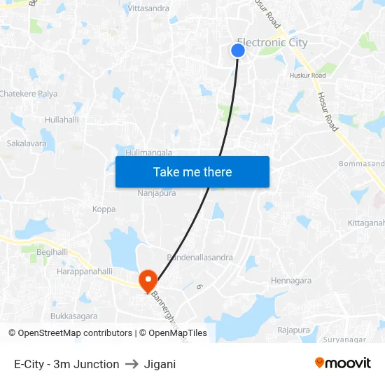 E-City - 3m Junction to Jigani map
