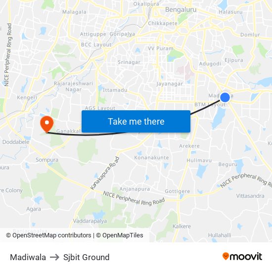 Madiwala to Sjbit Ground map