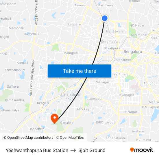 Yeshwanthapura Bus Station to Sjbit Ground map