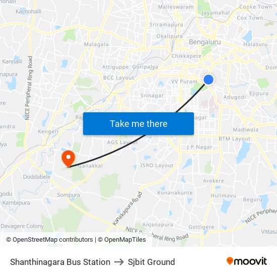 Shanthinagara Bus Station to Sjbit Ground map