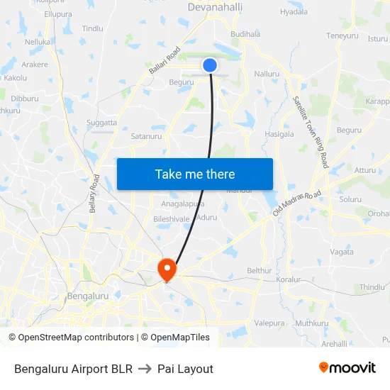 बेंगलुरु हवाई अड्डा बीएलआर to पाई लेआउट map