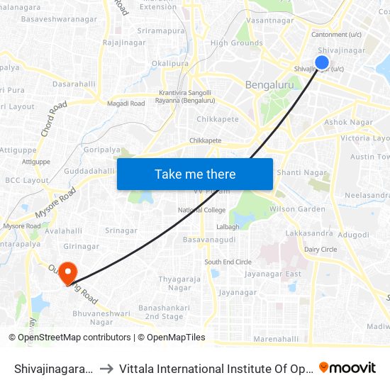 Shivajinagara Bus Station to Vittala International Institute Of Ophthalmology, Hosakerehalli map