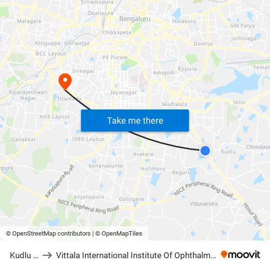 Kudlu Gate to Vittala International Institute Of Ophthalmology, Hosakerehalli map