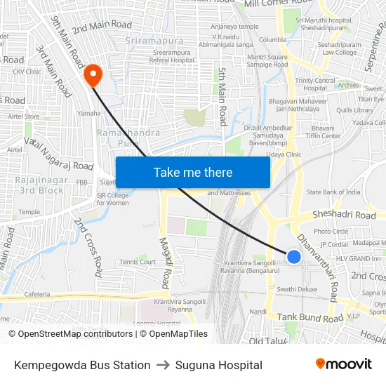 Kempegowda Bus Station to Suguna Hospital map