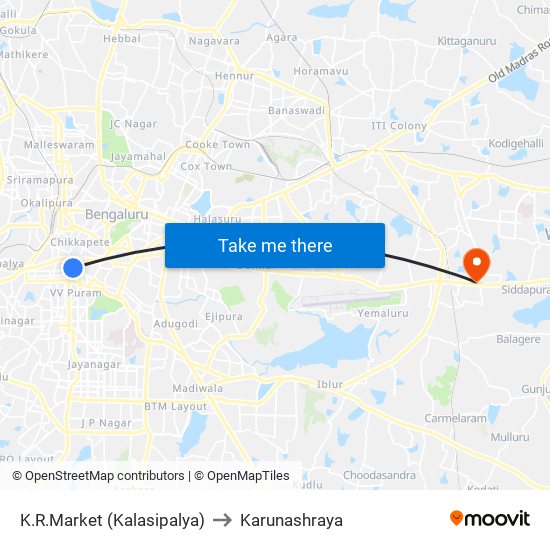 K.R.Market (Kalasipalya) to Karunashraya map
