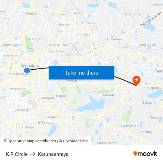 K.R.Circle to Karunashraya map