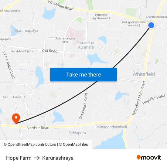 Hope Farm to Karunashraya map