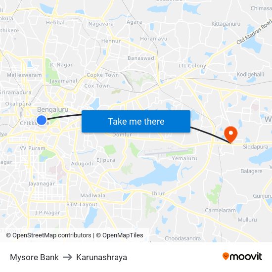 Mysore Bank to Karunashraya map