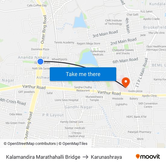Kalamandira  Marathahalli Bridge to Karunashraya map