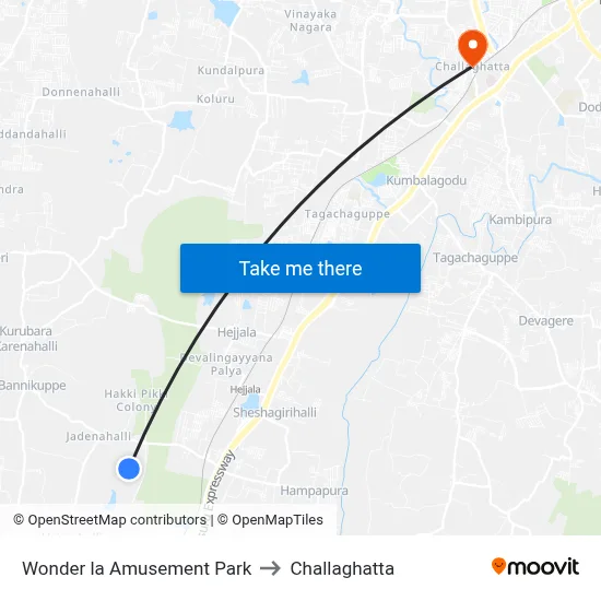 Wonder la Amusement Park to Challaghatta map