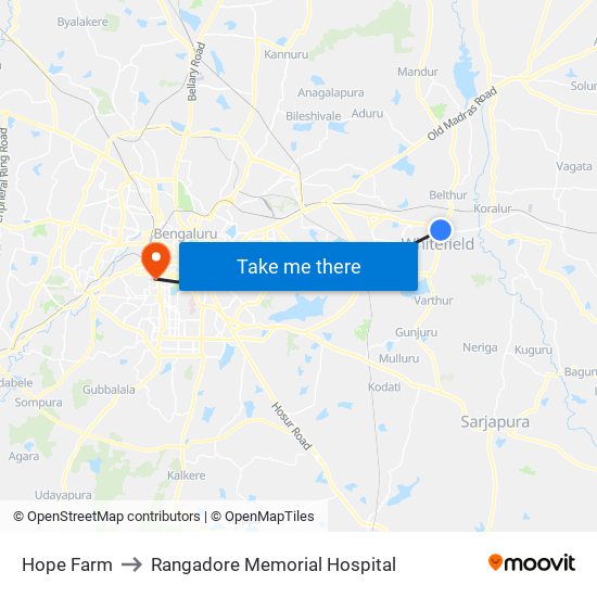 Hope Farm to Rangadore Memorial Hospital map